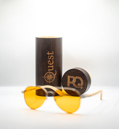 Pounders Quest Orange-Tinted Blue Light Blocker Glasses – Premium Wooden Case Included