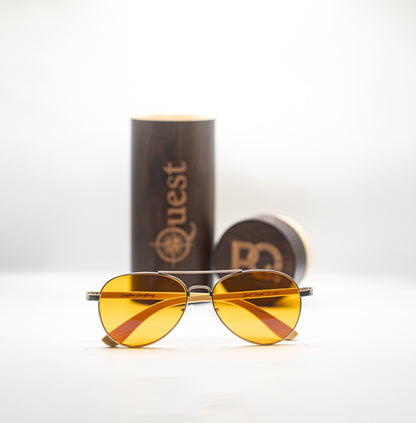 Pounders Quest Orange-Tinted Blue Light Blocker Glasses – Premium Wooden Case Included
